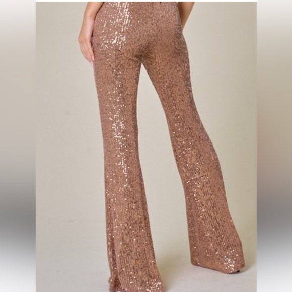 Rose gold sequin bell bottom pants stretch dead stock and Luxury glam glitter